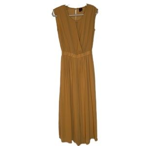 Row Camel Colored Semi-Sheer Crepe Jumpsuit Surplice Front Medium